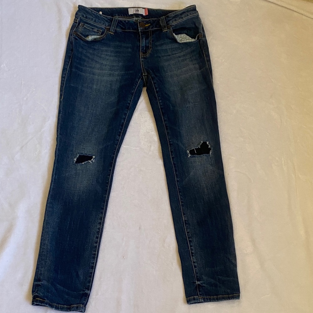 CAbi Dark Blue Distressed Skinny Jeans